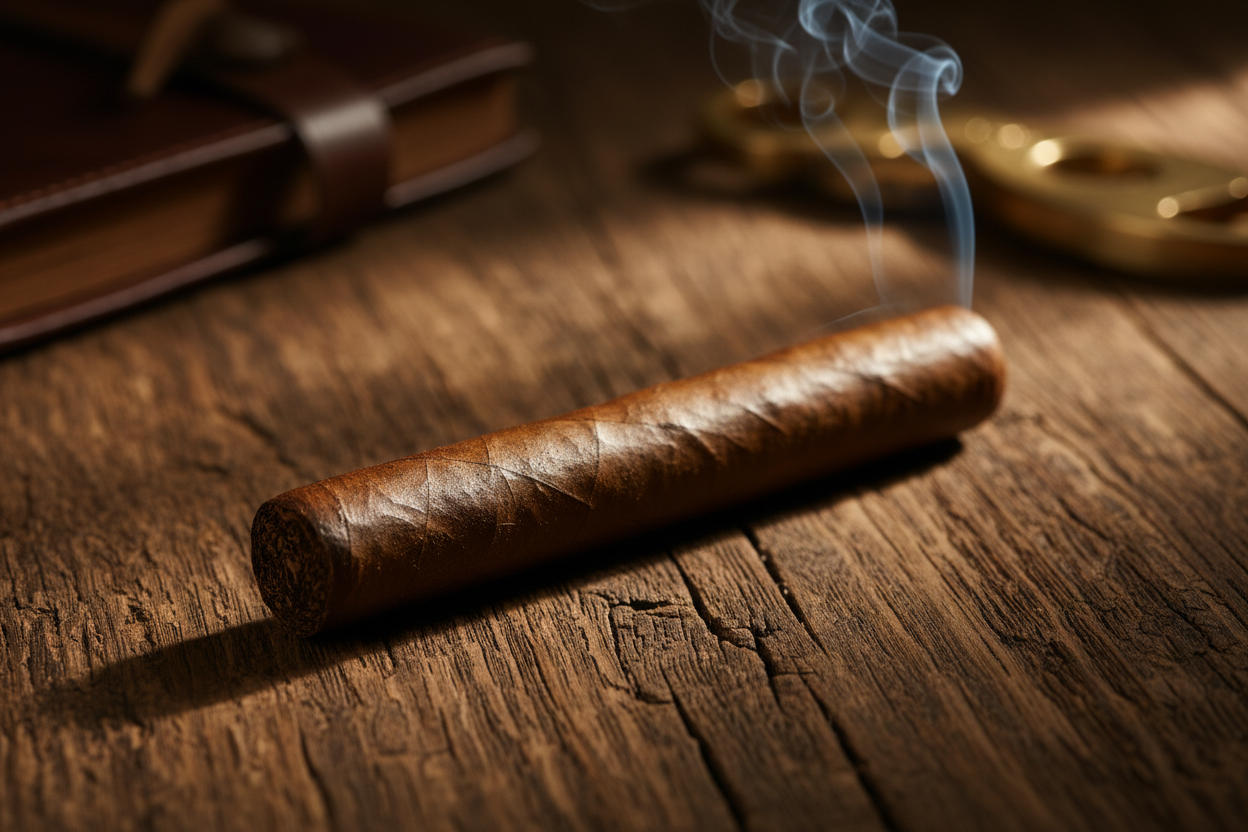 Tabaco premium sobre madera oscura